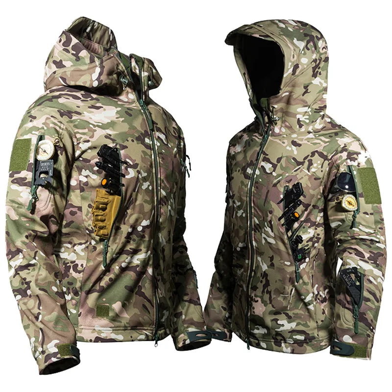 Autumn Outdoor EMR Waterproof Tactical Softshell Jacket Suitable Sports Hunting Camping Mountaineering Interior Fleece Lining